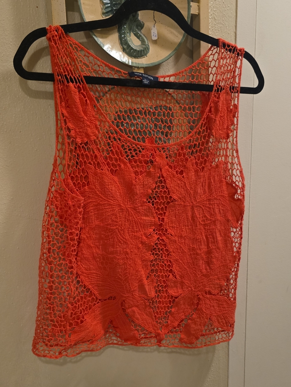 Max Edition Crochet Floral Overlay Tank Top - Orange